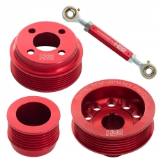 H22 Xflow Aluminium Pulley Set Red with Tensioner